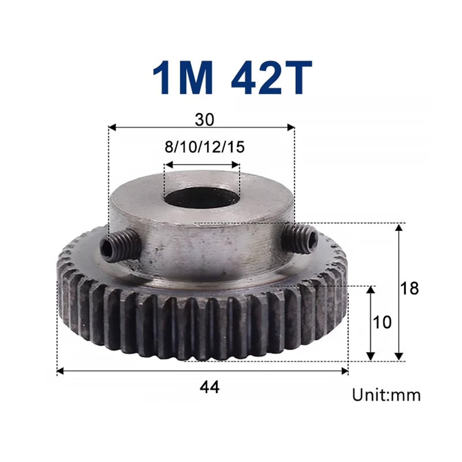 Engrenage droit 1M42T, alésage 12 mm x 15 mm, 1 mod. 42 dents, acier 45#, 1 à 8 pièces(15mm,2pcs 1M 42 Teeth)