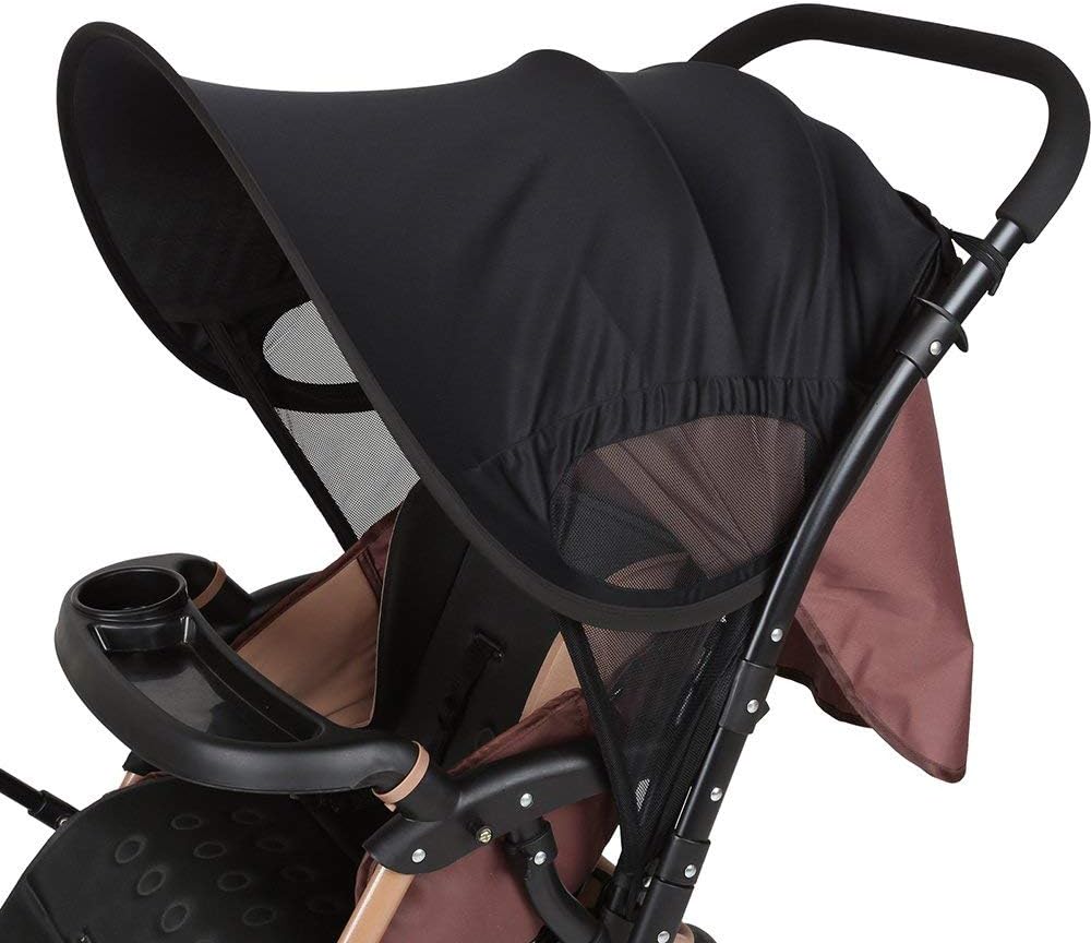 LEMESO Universal Baby Sunshade UPF 50 Adjustable Sun Shade Canopy for Pushchair, Stroller, Buggy, Pram (Black) - 66cm x 80cm