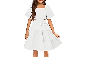 Girls Dresses Square Neck Cut Out Shirred Party Cute Tween Dress