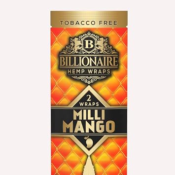 Billionaire Wraps - Milli Mango Flavor - Rolling Papers (Full Box) 25 Packs, 2 Sheets Each