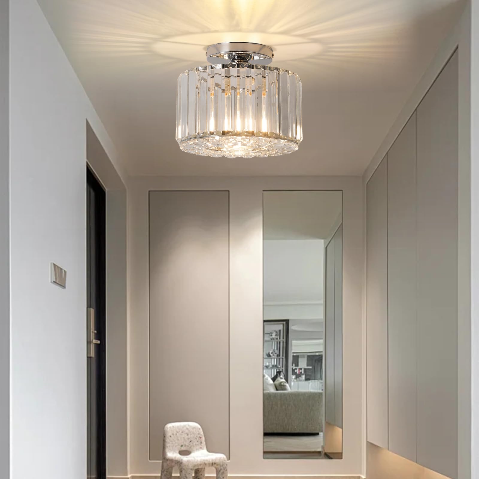 Hudi Fyier Modern Crystals Ceiling Lighting Fixtures, Chrome Small Ceiling Lamp - Image 3
