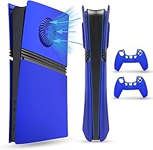 PEYANZ Placa frontal para PS5 Pro (edición digital), placa de cubierta, carcasa ABS, piel mate, con 2 fundas de silicona para controlador adicionales (azul +)