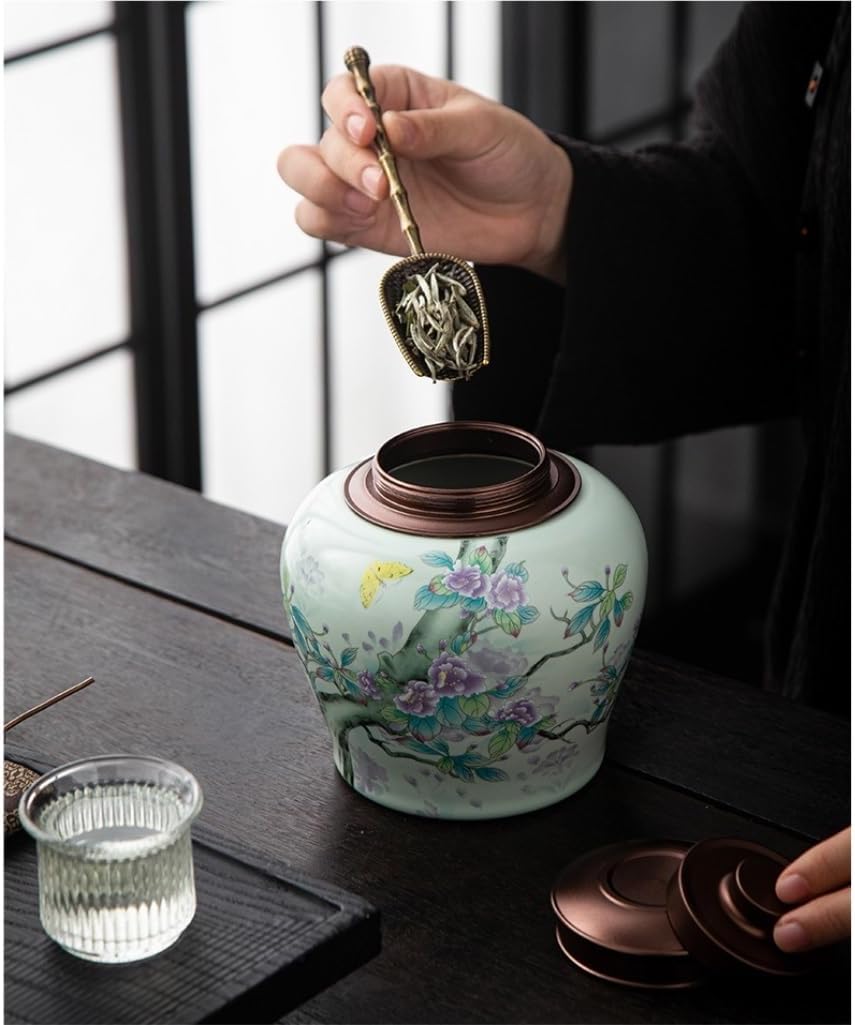 SONGCHAO Sugar Jar Ceramic Loose Tea Storage Container Jar Tea Storage Jar Gift Box Household Sealed Jar Kitchen Seasoning Storage Jar Tea Canister (Color : A)