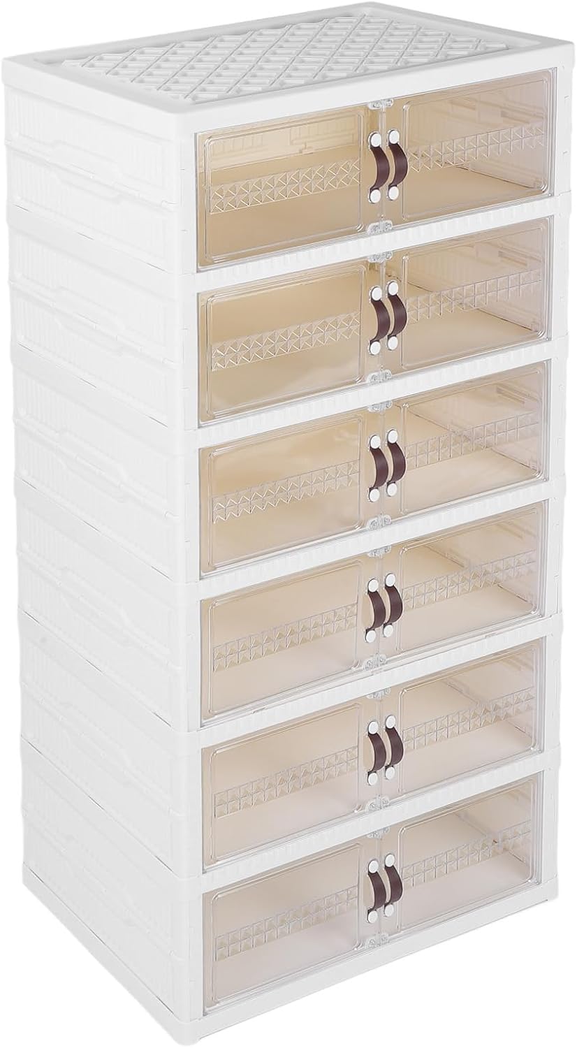 Zerodis Boot Shoe Boxes Box Multi Layer Foldable Shoe Organizer with Magnetic Door for Organizing Shoes Shoe Storage Box Stackable Plastic Shoe (6 Layers)