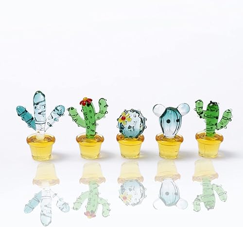 5 figuras de cactus soplado de vidrio hecho a mano, figuras coleccionables de escritorio de mesa, plantas de simulación para decoración para el Día