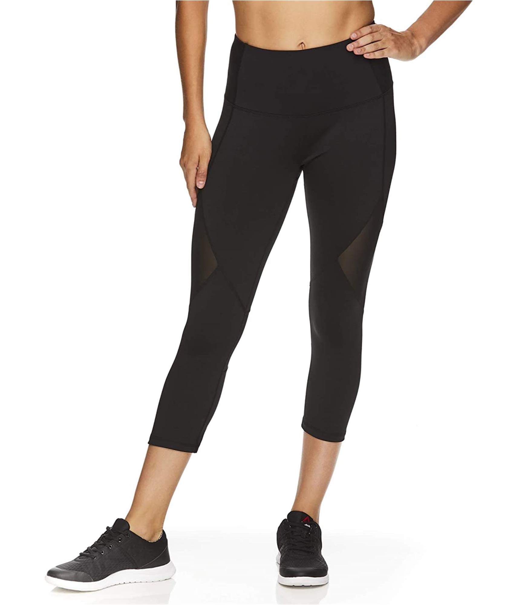 Reebok Womens Highrise Capri Compression Athletic Pants, Black, Medium