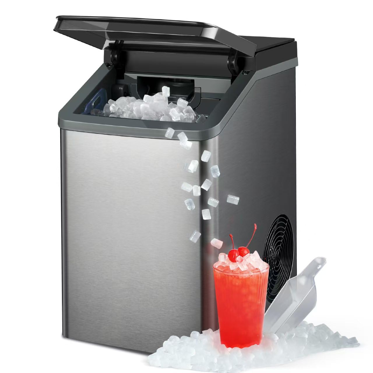 Gevi KNOVA Gemi Nugget Ice Maker, Crushed Ice Makers Countertop with Self-Cleaning, Pellet Ice Machine for Home Kitchen Party, Sleek Stainless Steel Housing (Gray)