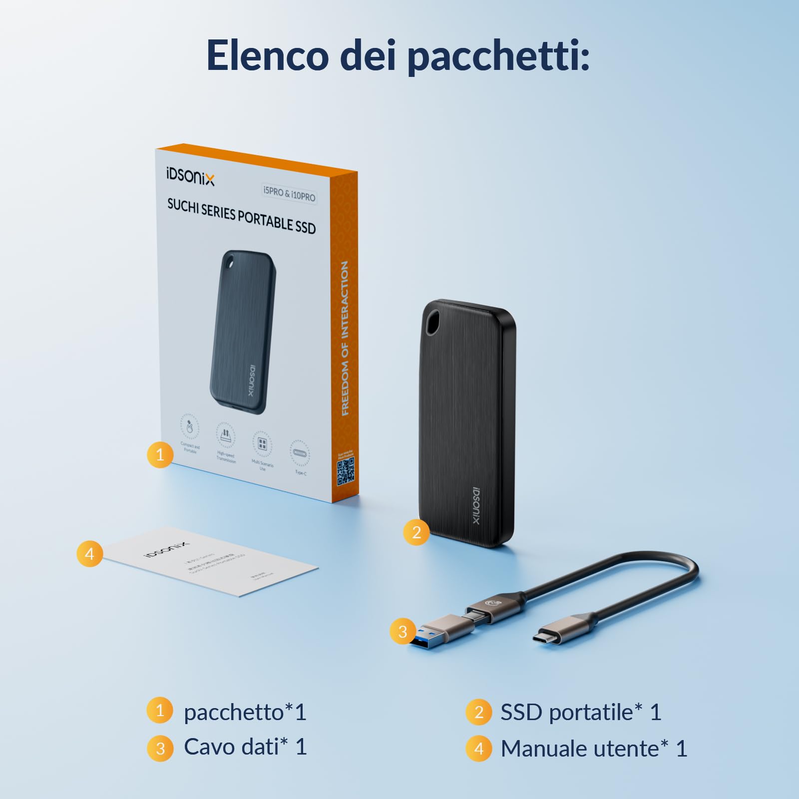 iDsonix SSD portatile da 1 TB, disco rigido esterno USB 3.2 GEN 2 fino a 1000 MB/s, unità a stato solido esterna con cavo USB-C 2 in 1, compatibile con Xbox, PS5, Mac, PC, laptop, fotocamera (i10PRO)