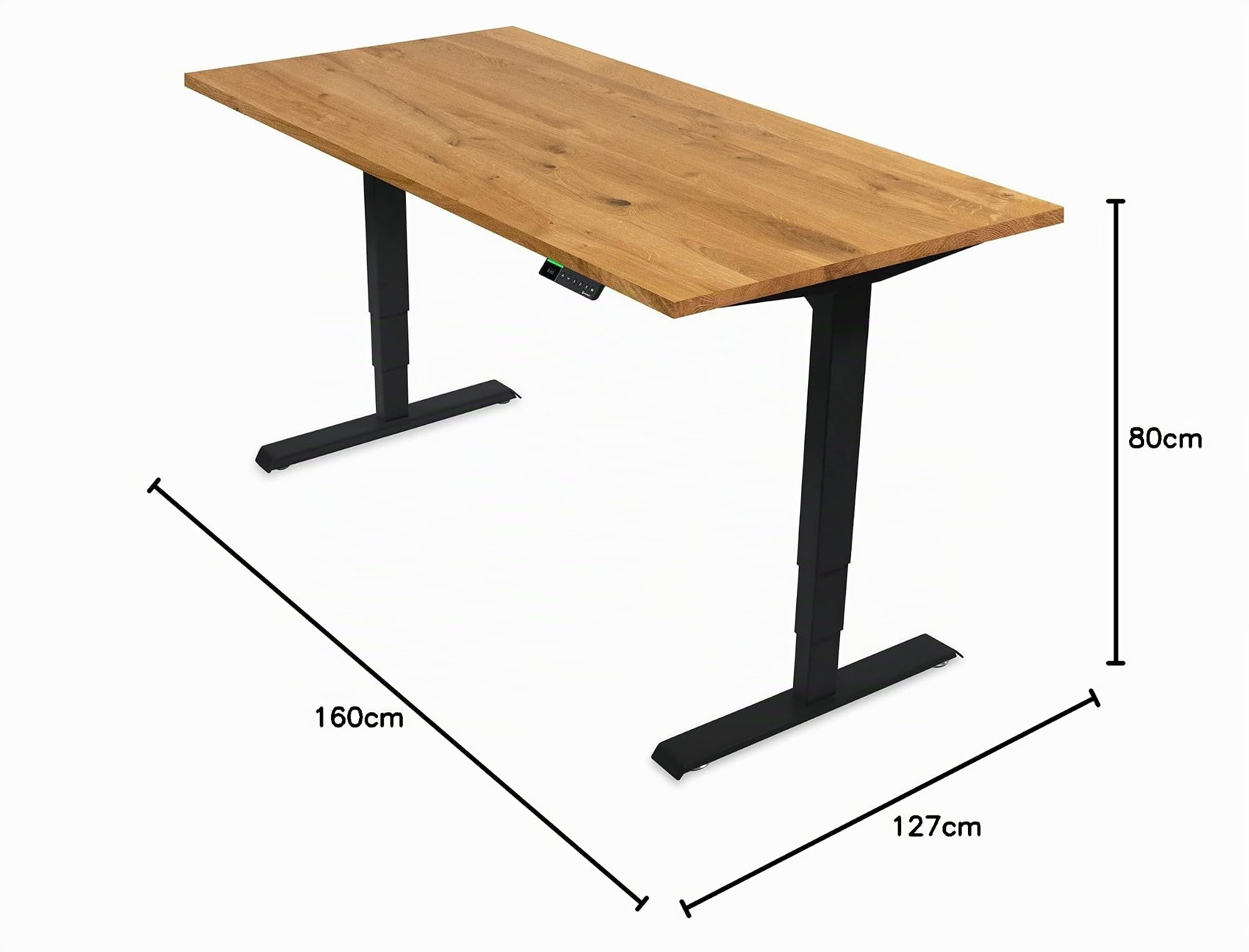 Ergotopia Desktopia Pro X Scrivania Elettrica con Altezza Regolabile con Garanzia di 7 Anni, Scrivania Ergonomica con 9 Posizioni Memorizzate (Piano: Rovere Massiccio, Struttura: Nero, 160 x 80 cm)