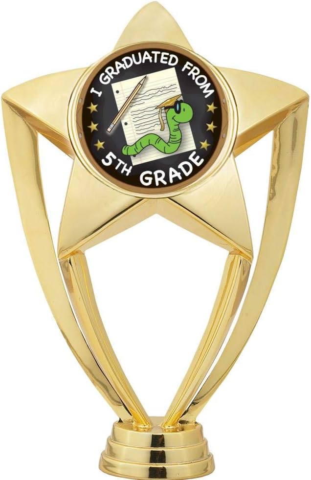 Crown Awards Graduation Trophy, 8" Gold Star 5th Grade Graduation Trophies with Deluxe Round Base Prime