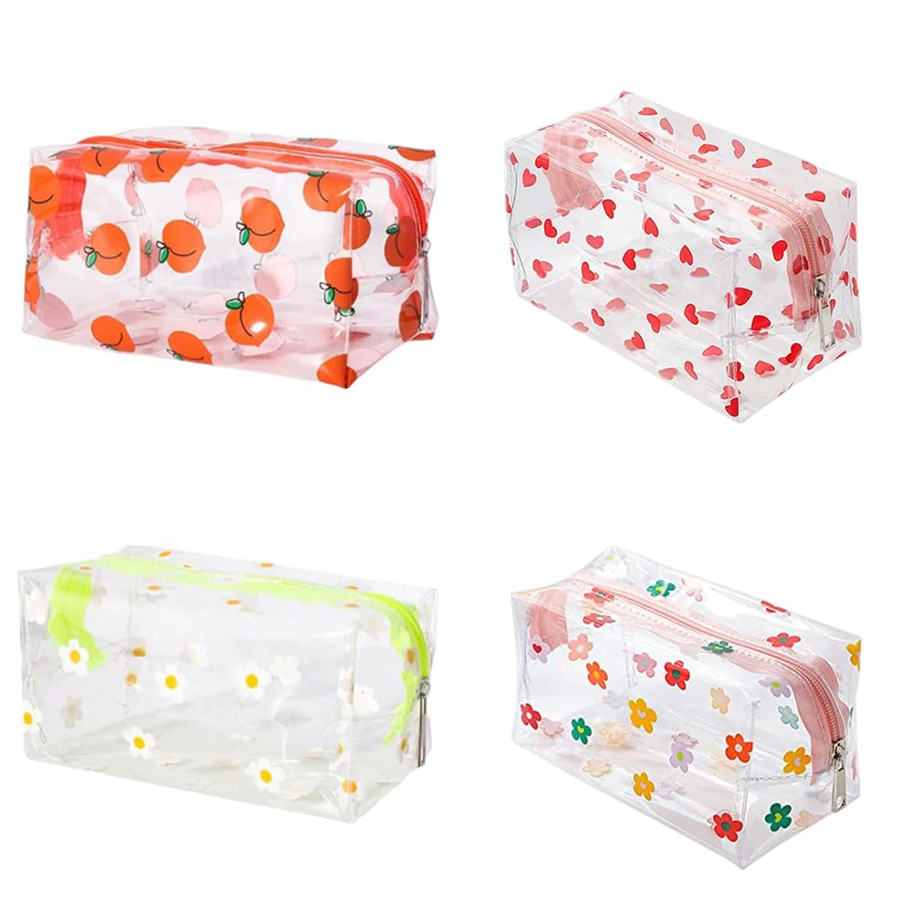 Estuche transparente para lápices de gran capacidad, 4 unidades, bolsa de almacenamiento de maquillaje portátil de PVC, bolsa de papelería, bonito organizador cosmético cuadrado transparente para