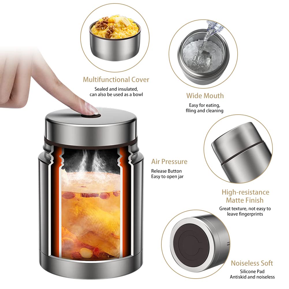 URFEDA Fiambrera térmica de acero inoxidable 316, 800 ml, sin BPA, con bolsa aislante y recipiente aislado para alimentos, fiambrera térmica para comida caliente, comida para bebés, comida, sopa