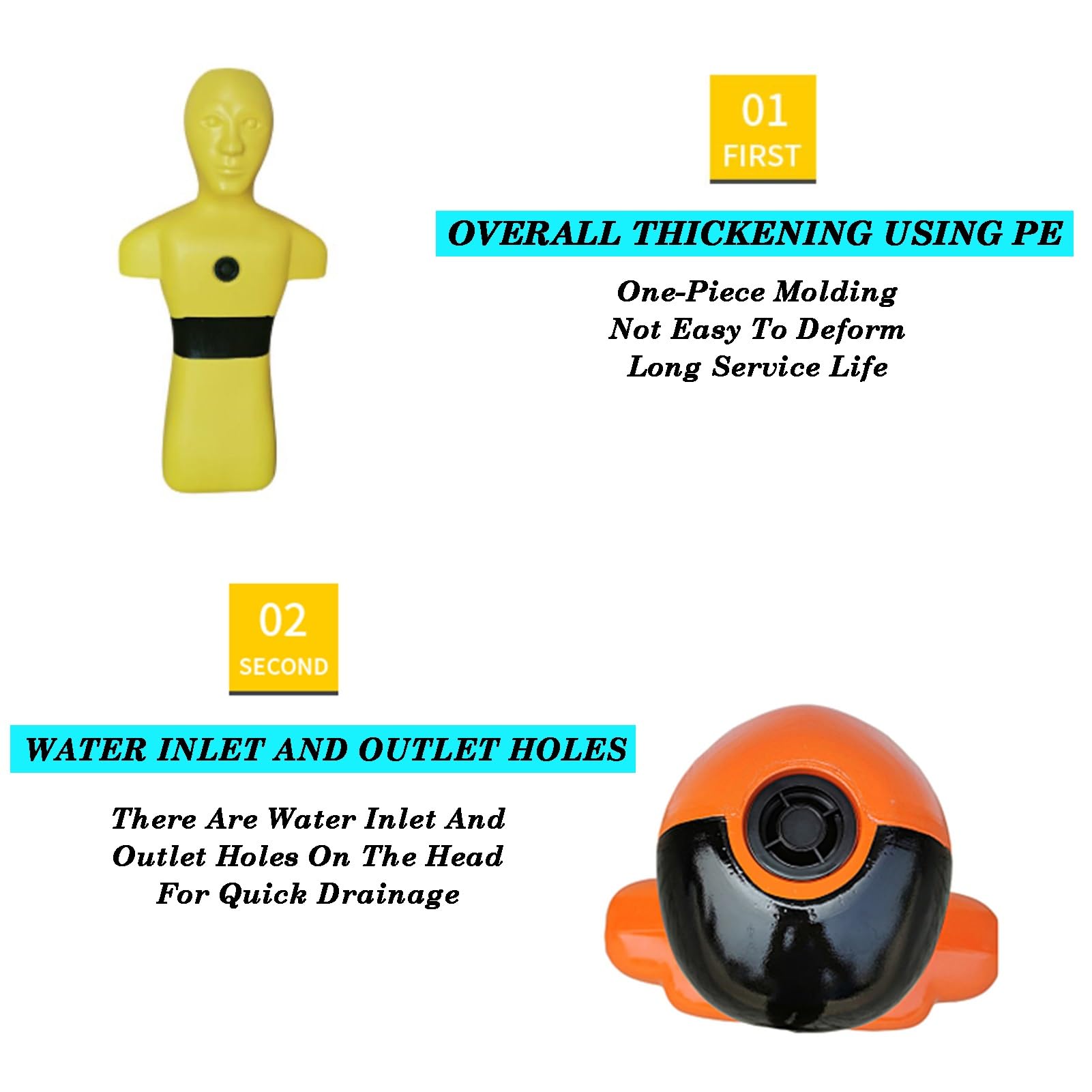 Mannequin De Simulation Sauvetage en Piscine/Plage/rivière avec 3 Trous Remplissage/vidange d'eau ; for Les Exercices , Tests D'impact Et L'entraînement Au Grappling(Orange)