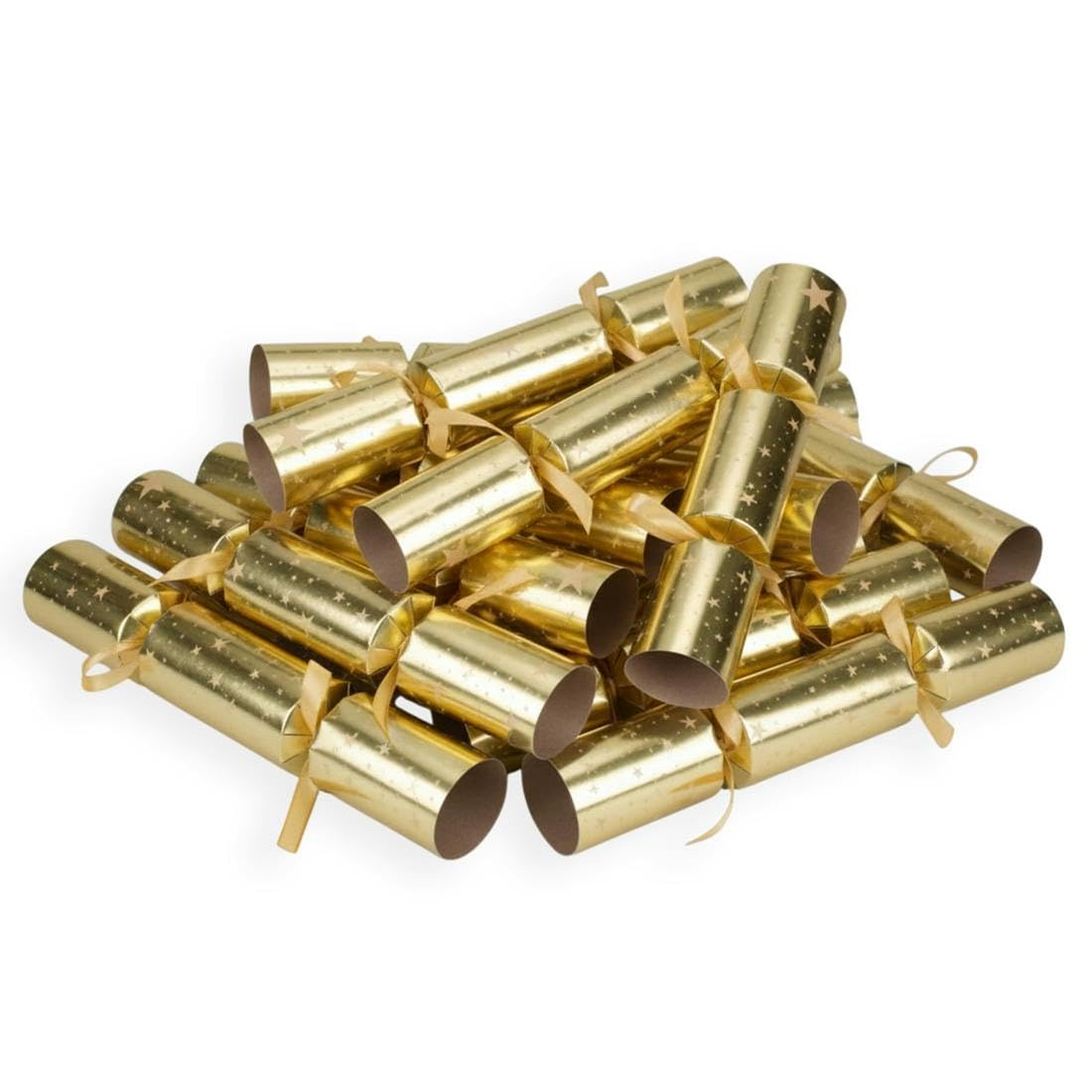 Celebration Crackers 10" Golden Stars Catering Christmas Crackers Bulk Pack - FSC Mix Box of 50 with Fun Games for Restaurants, Hotels & Schools