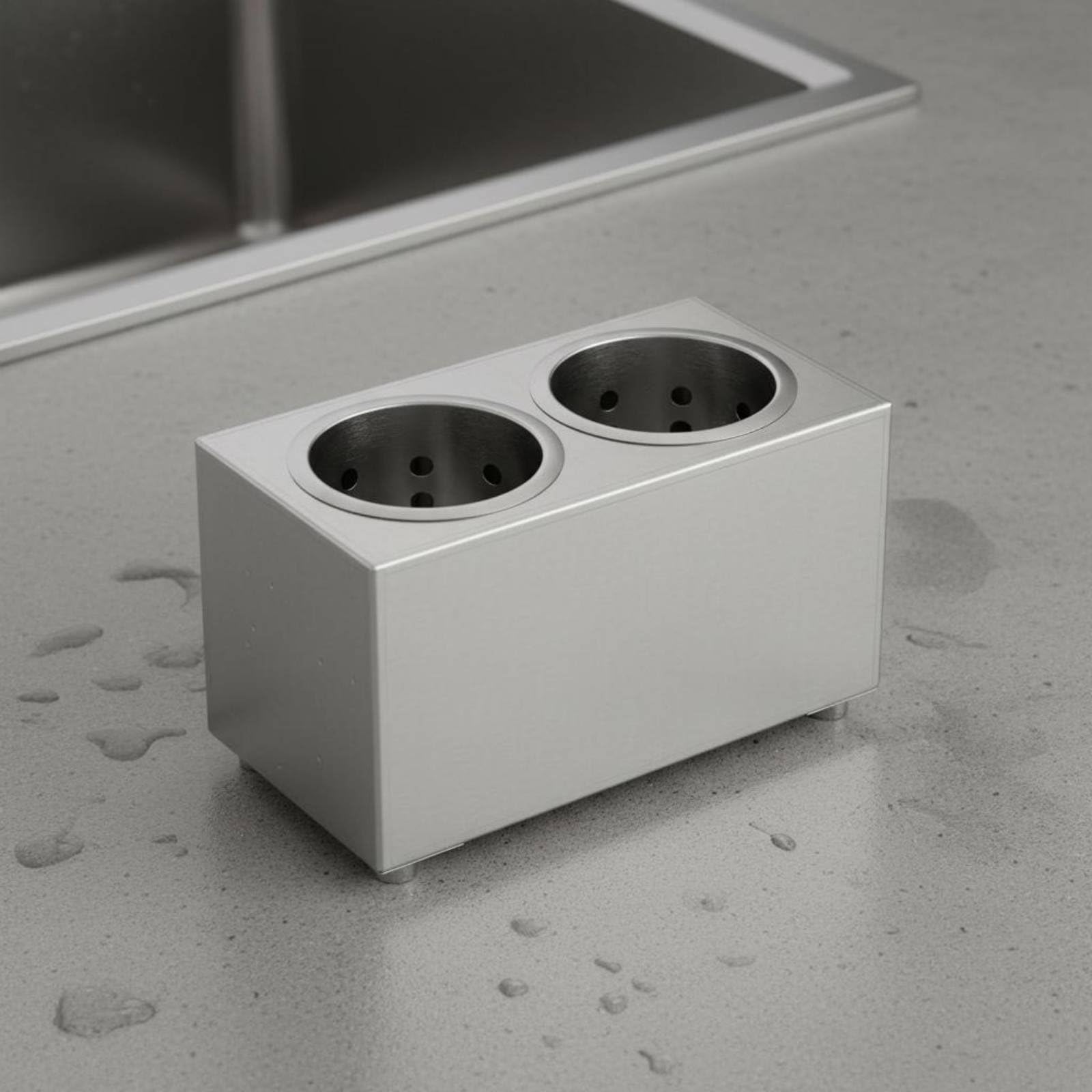 Qianly Soporte de Cubiertos con Drenaje de Acero Inoxidable Compacto para Restaurantes, Organizador De Utensilios De Acero Inoxidable, 3 Compartimentos Individuales, 385x156x175 MM