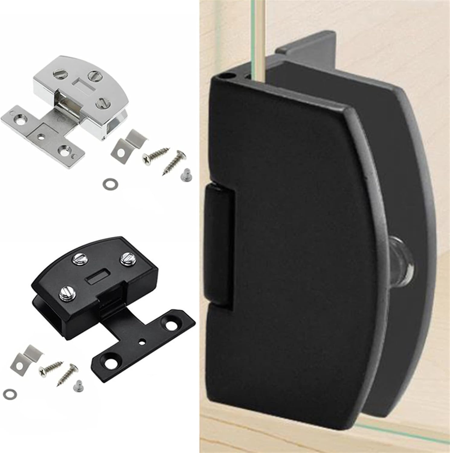 Glass Door Hinge Cupboard Display Cabinet Gate Clamp No Drilling Frameless Display Hinge Mounted Hardware Accessories(Silver)