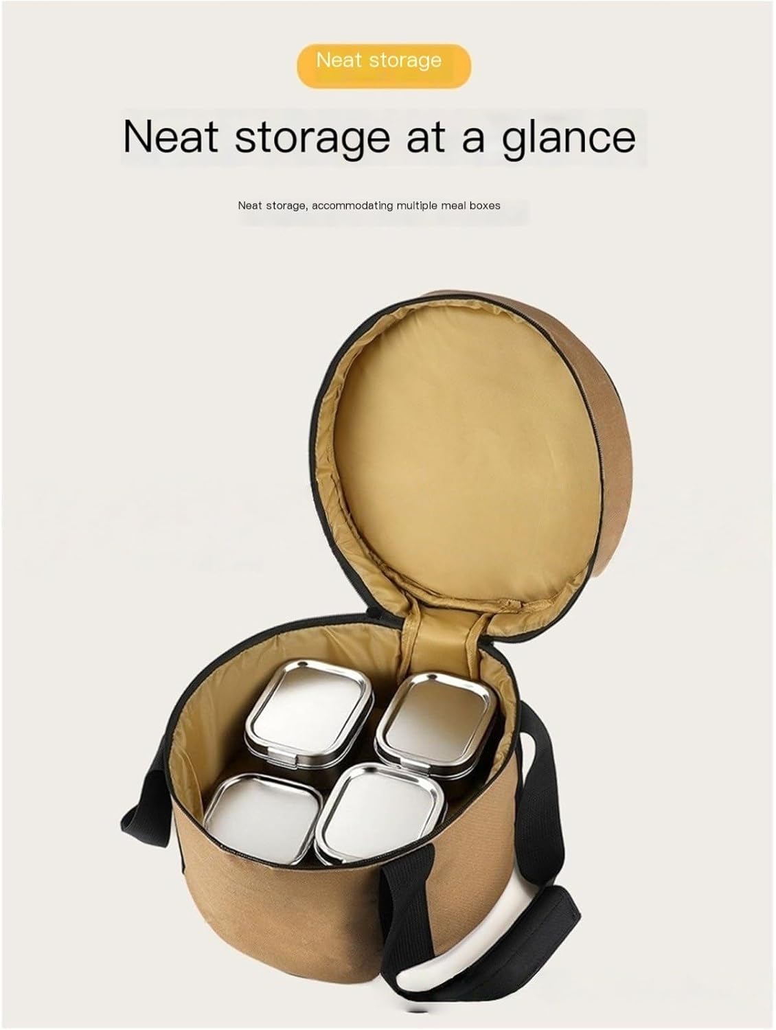 Large capacity waterproof tableware storage bag outdoor camping cookware bag portable round lunch box protective bag(Smoke Grey,Size M)