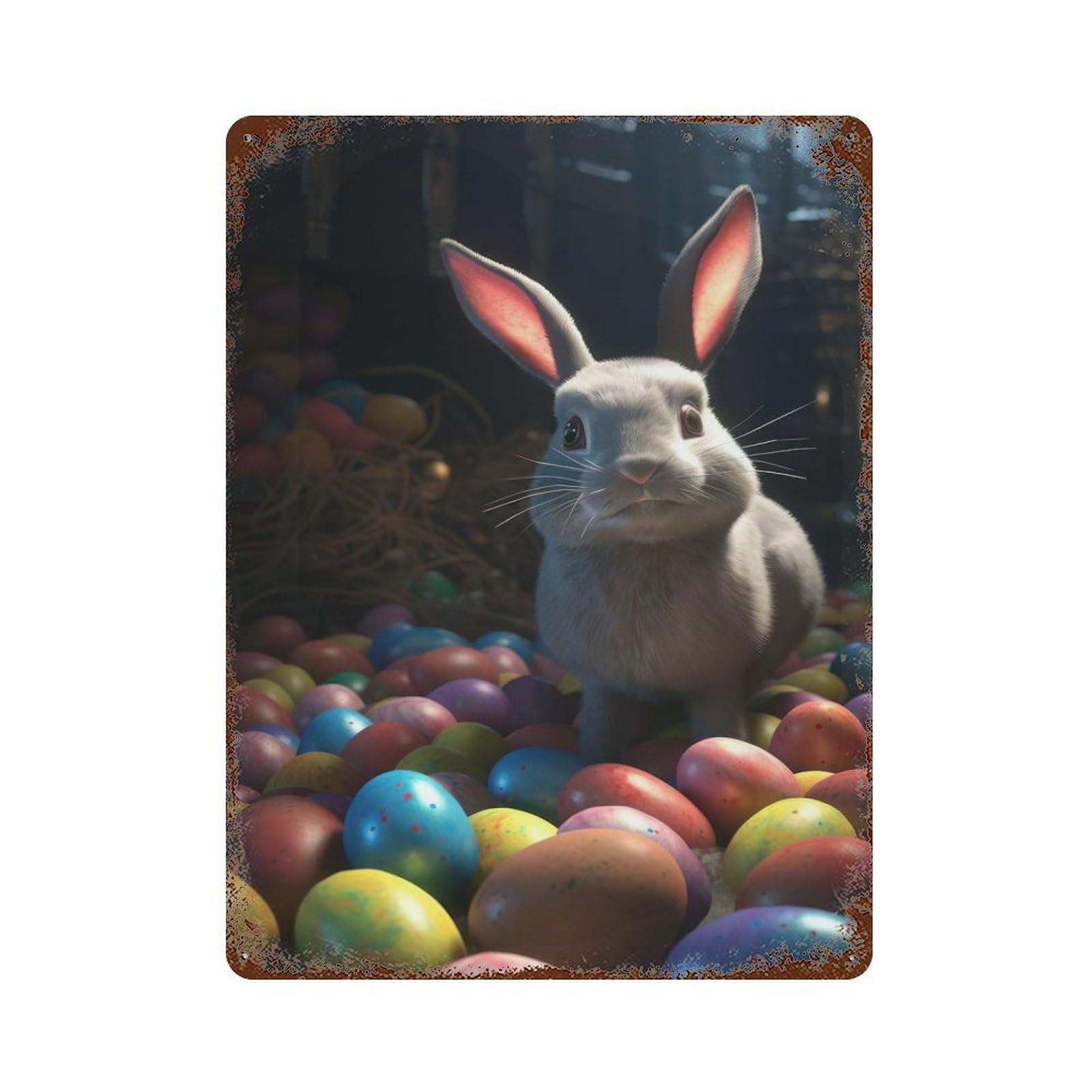 Easter Bunny V Retro Metal Sign 15.7"x11.8", Rustic Home Decor for Garage, Pub Or Kitchen