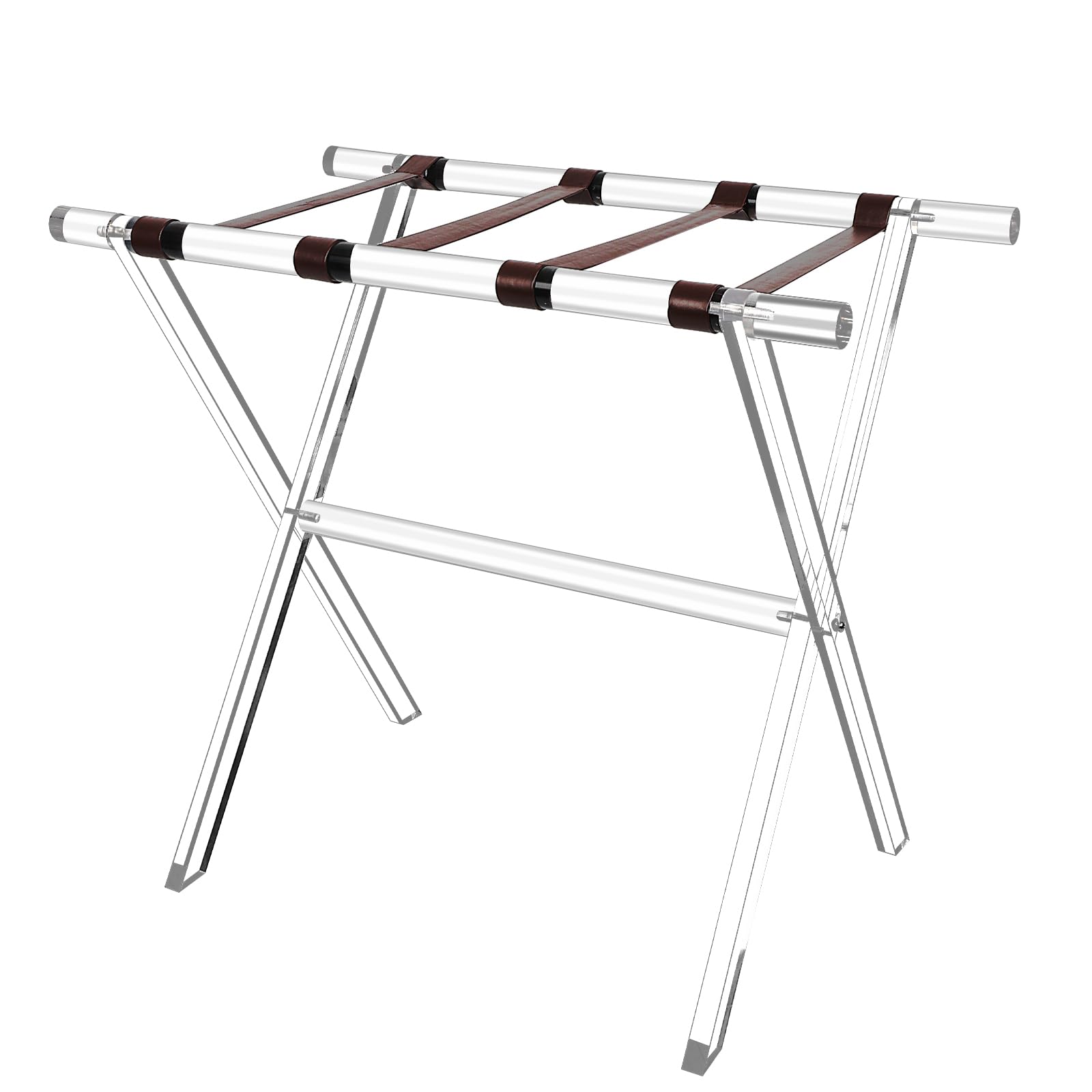 Acrylic Luggage Rack Foldable Suitcase Stand with Leather Straps Heavy Duty for Guest Room Essentials Bedroom Hotel Living Room Storage Holds Up to 100 lb