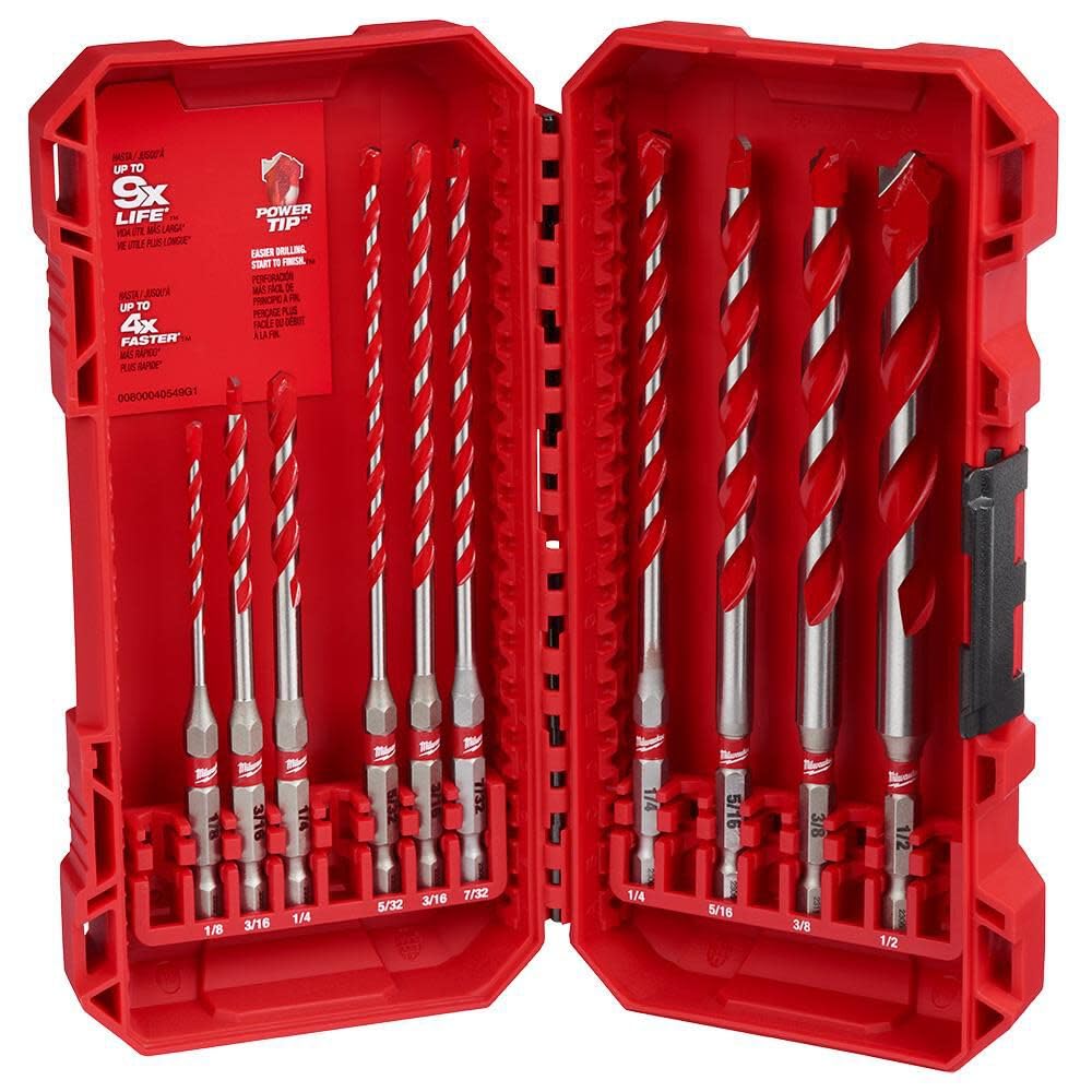 Milwaukee Shockwave - Set di 10 Punte per Trapano a percussione in carburo, Gambo Esagonale da ¼, Foratura 4 Volte più Veloce, Bordi di Taglio dinamici, avviamenti più veloci, Meno Camminate, Lunga
