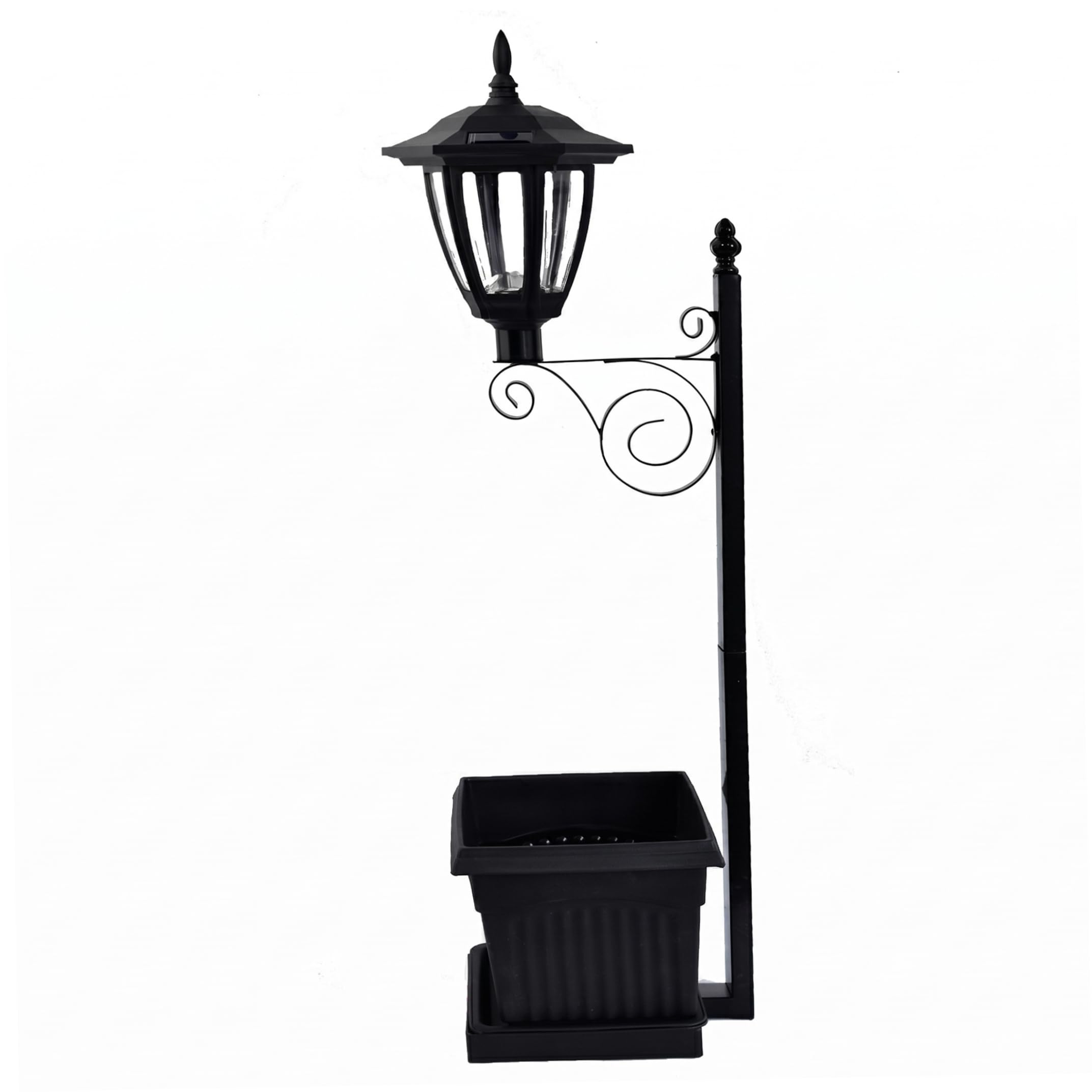 Gemuseeee Solar Planter Lights Outdoor 27x8in, Dual-Function Garden Light with Flower Pot and Ground Stake for Yard Balcony Lawn Decoration, Black