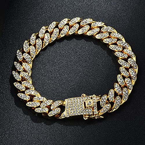 Collier Hip Hop strass avec bracelet assorti en maille gourmette homme