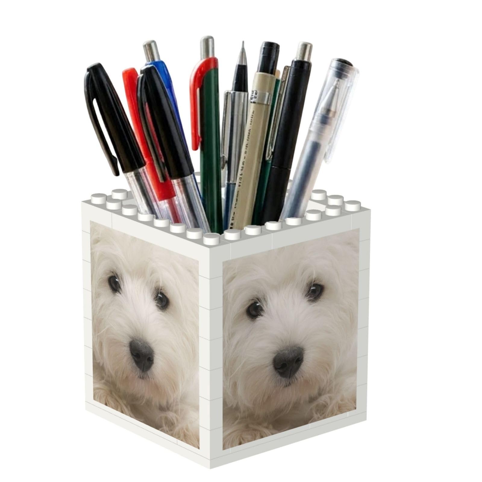 Poadnly Cute Westie Puppy, Pen Pot Pencil Holder for Office Home School, Compact Desk Organiser for Office Stationery