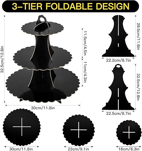 Miniatura 2 de Soleebee Soporte para cupcakes de 3 niveles, torre de cartón para cupcakes, torre de postre para decoración de cumpleaños, boda, fiesta, juego de 2