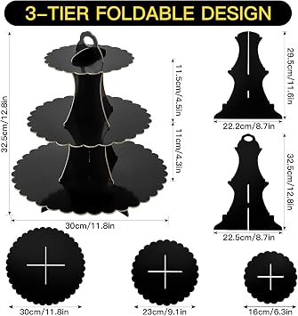 Soleebee 3-Tier Cupcake Stand, Cardboard Cupcake Tower, Dessert Cup Cake Stand Tower for Birthday Wedding Party Decoration, Cupcake Tier Stand 1 Set (Black)
