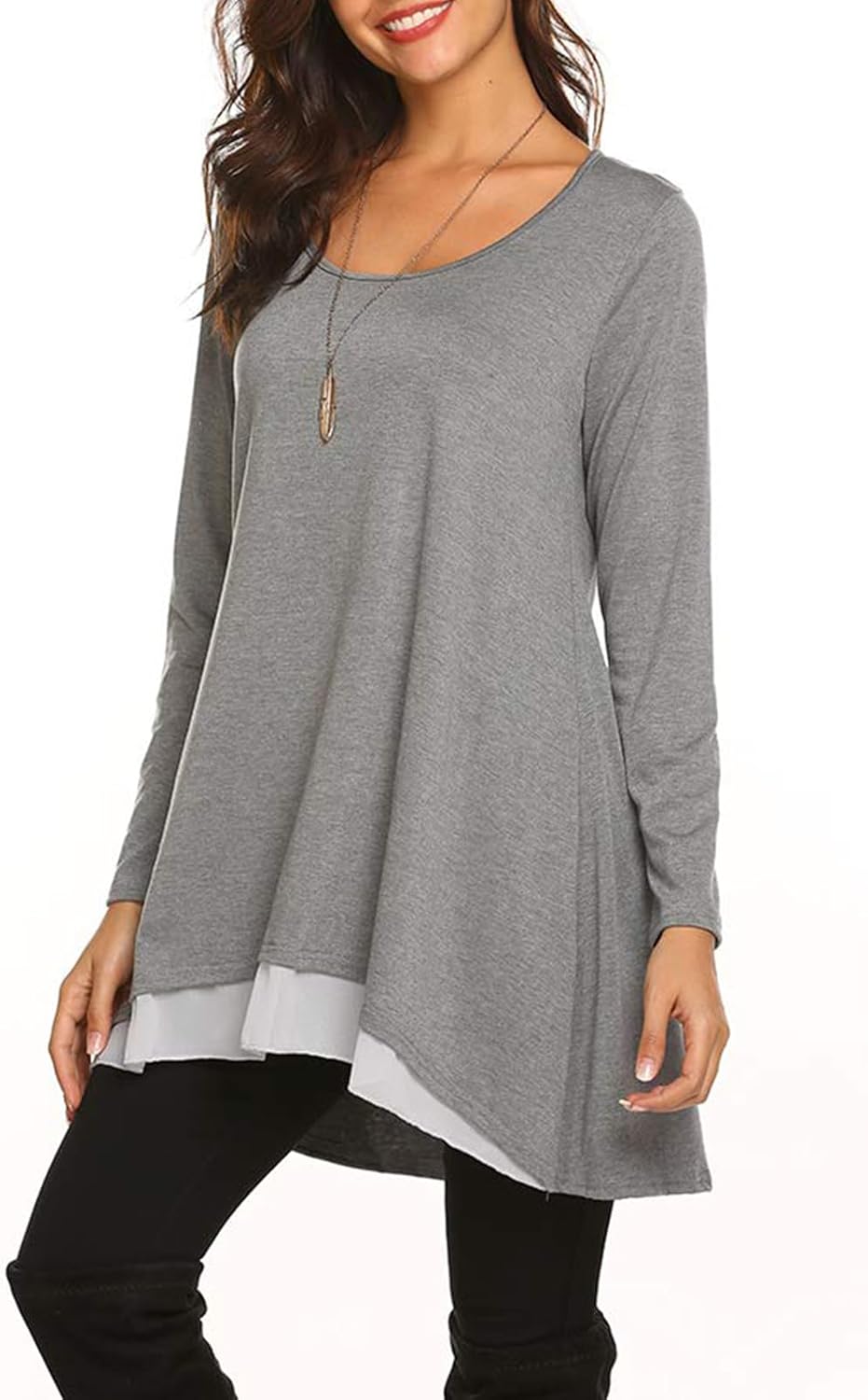 Poetsky Women's Long Sleeve Solid Color Tunic Tops Layered Casual Loose Blouse Shirts - Image 5