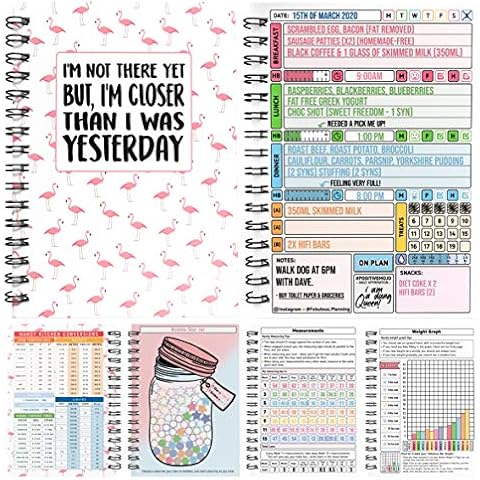 Slimming World Compatible Food Diary Log Journal Weight Loss 3 Month with Stickers -C55 Flamingos Cover