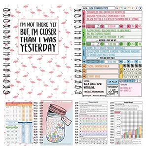 Afslanken Wereld Compatibel Voedsel Dagboek Log Journal Gewichtsverlies 3 Maand met Stickers -C55 Flamingo’s