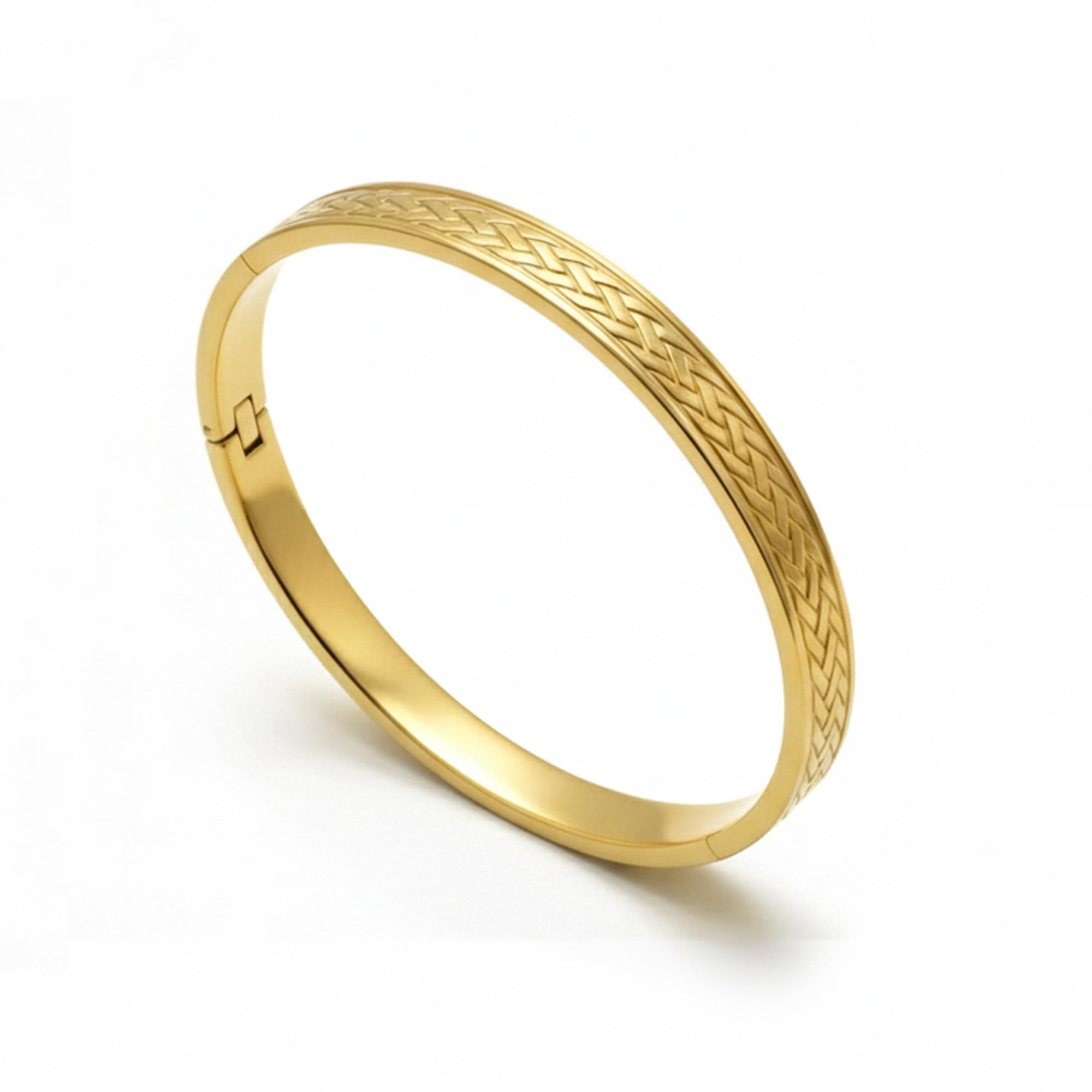 Weave Kada for Men – 22K Gold Plated Stainless Steel Bracelet | Valentine Gift For Him | Lockable Hand Kada with Interwoven Design | Stylish Anti-Tarnish Gold Bracelet for Man |-image-49