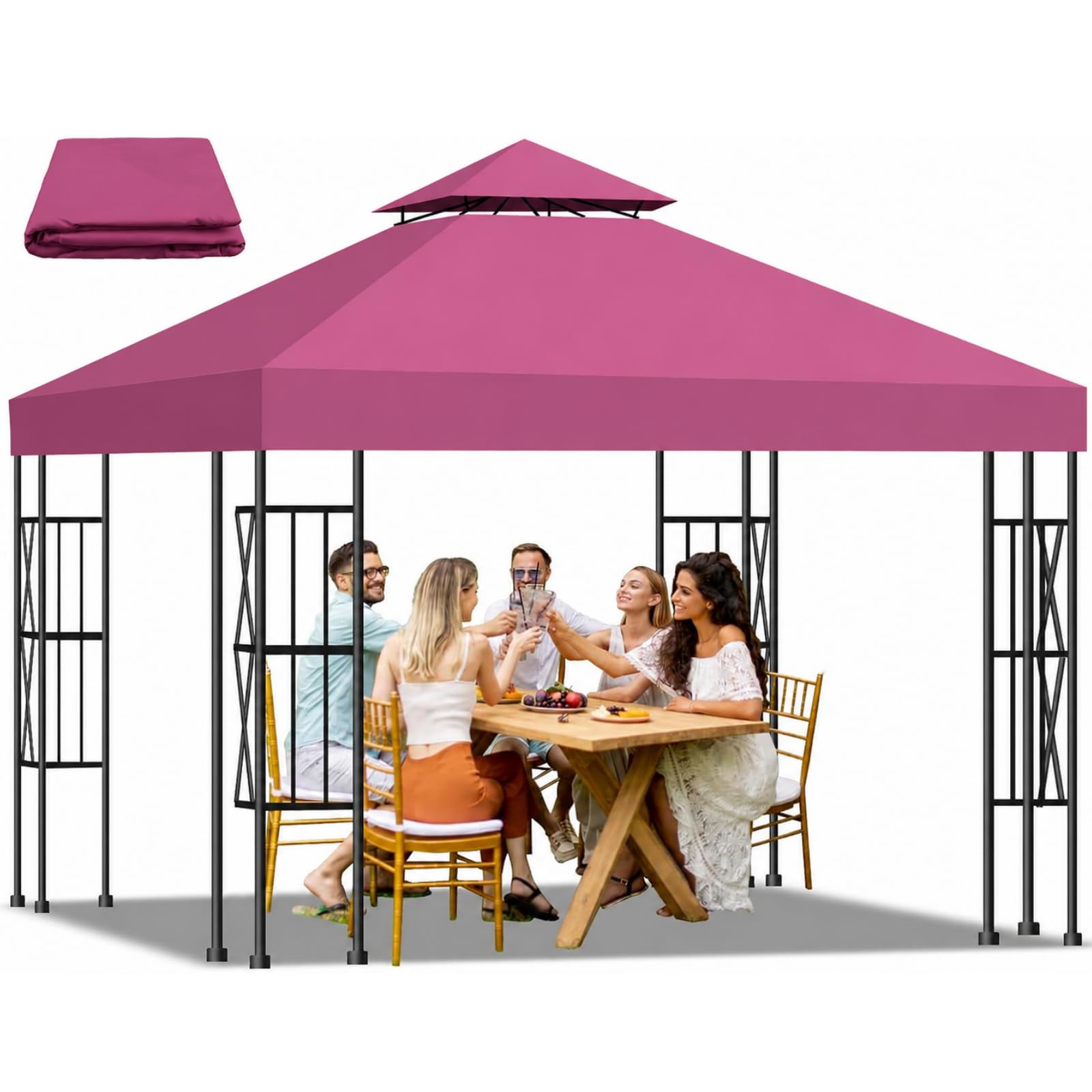 Toldo Recambio Pergola 3x3 m, Techo de Repuesto con Ventilación para Cenador de Jardín, Cubierta Amovible Lona Impermeable con Protección UV para Barbacoa, Bodas, Fiestas y Camping