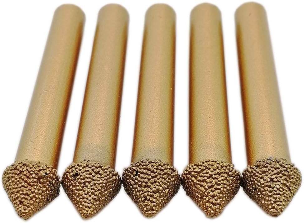 SHDIATOOL CNC Diamond Engraving Bits 90 Degree Shank 8mm 3D Stone Vaccum Brazed Carving Tools Pack of 5