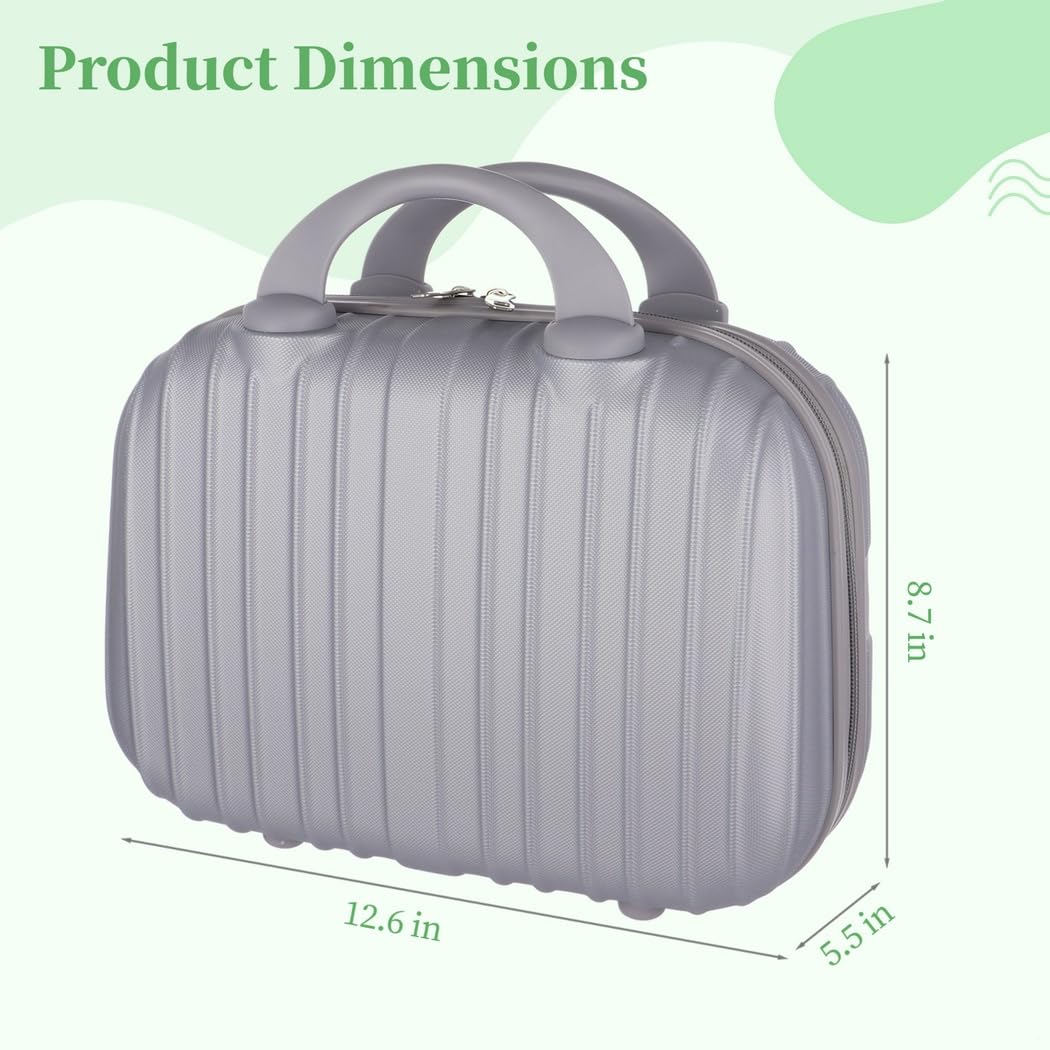 Estuche de maquillaje rígido de 13 pulgadas, organizador de cosméticos portátil, maleta de transporte de abdominales con banda elástica, Plata Gris