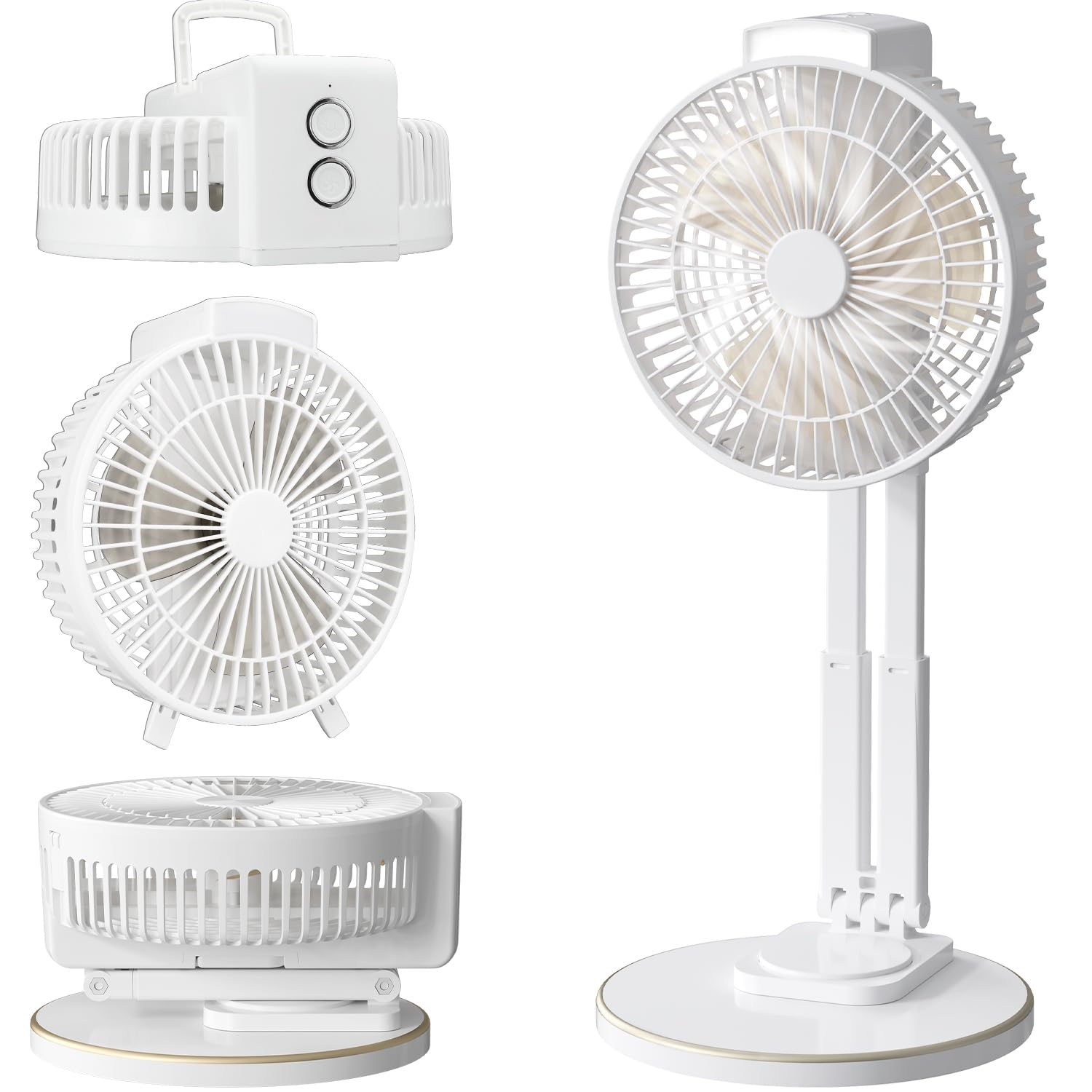 Ansee Portable Fan for Travel, 7inch Rechargeable Table Fan with Light Hanging Hook Adjustable Height and Removable Head USB Desk Fan for Tents Camping Office Home Outdoor (White)