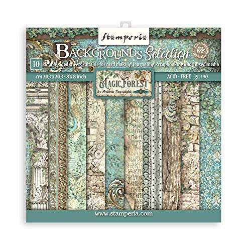 Stamperia Mini Scrapbooking Pad-Backgrounds Magic Forest, Multicoloured, 8 x 8 inches