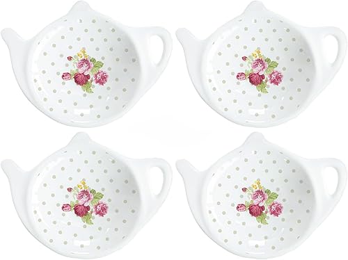 Sizikato 4 piezas de porcelana para bolsitas de té, posavasos con forma de tetera, platillo en forma de tetera, reposa cuchara, plato de condimento