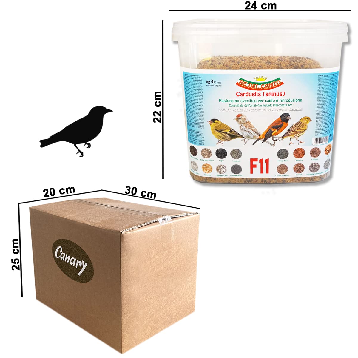F11 Canto e Riproduzione - 1 Pack da 3kg - Pastone+Miscela Semi - Alimento per cardellini, lucherini, organetti, verzellini, cardinalini Venezuela, spinus, Mangime