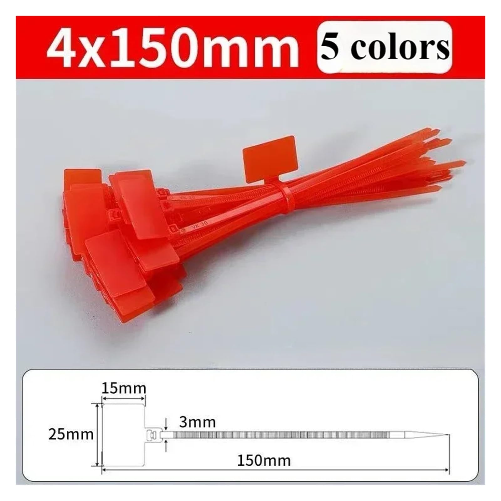 Kabelbeschriftung 100Pcs Tags Self-Locking Netzwerk Kabel Zip Trim Wrap Schleife Draht Straps Label 3 * 100mm 4 * 150mm 4 * 200mm(Red,4x200mm)