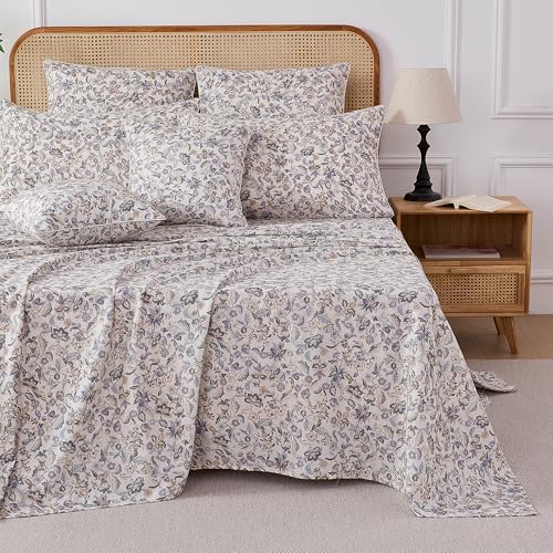 Image of FADFAY Double Gauze Cotton Sheet Set Twin XL- Breathable Cooling Muslin Bed Sheets for Dorm, Soft Paisley Floral Bedding for Kids Teens Students, Lightweight Cotton Sheets