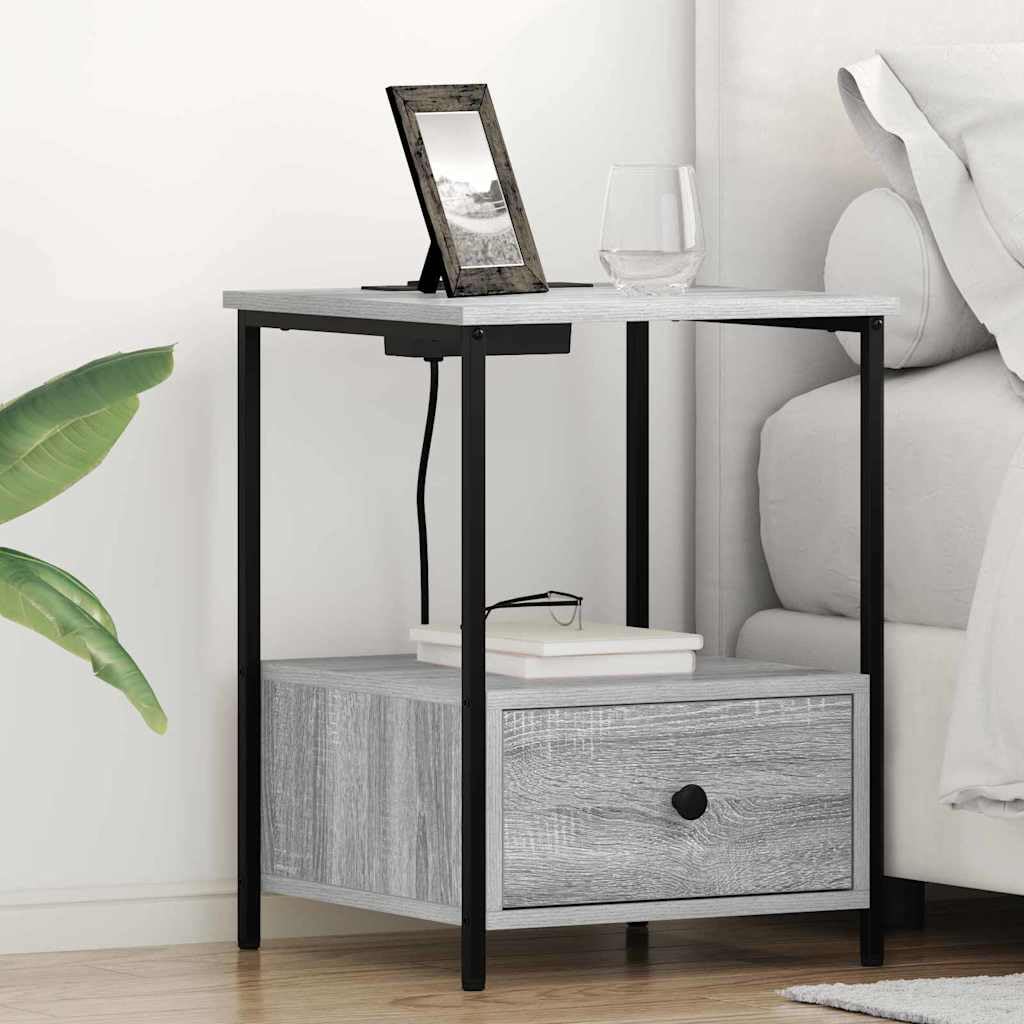 Cabinet de chevet anti-câbles apparents avec tiroirs de rangement gris