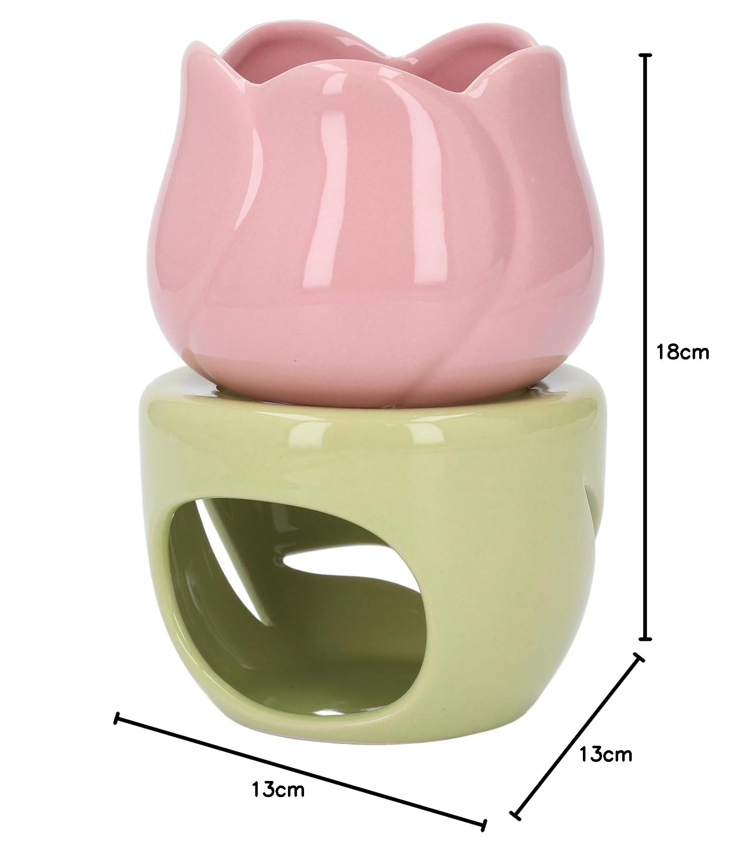 Kominek na Olejki Eteryczne do Topienia Wosku, Ceramiczny Palnik do Aromaterapii w Kształcie Różowego Kwiatu z Zielonym Stojakiem świecznik do Użytku w Domowym Biurze