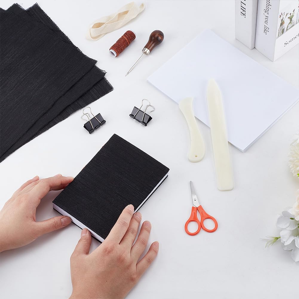 WEBEEDY Kit de Reliure Artisanale DIY Noir Complet pour Adultes Kit de Reliure Artisanale avec Fil Papier et Autres Outils pour les Débutants,10X15cm(A6)