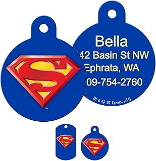 GoTags Personalized Superman Pet ID Tags, Custom Engraved Dog Tags and Cat Tags with up to 4 Lines of Text