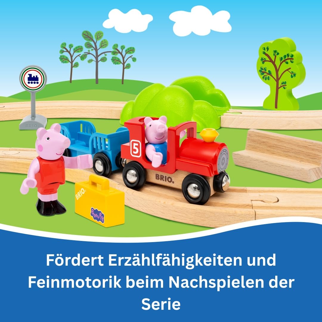 BRIO - Peppa Wutz Eisenbahn-Set - Spielzeug Eisenbahn für Kinder mit Spielfiguren und weiterem Zubehör, Spielzeug ab 3 Jahren, Eisenbahn Starter-Set zur Kleinkindserie Peppa Wutz - 36123