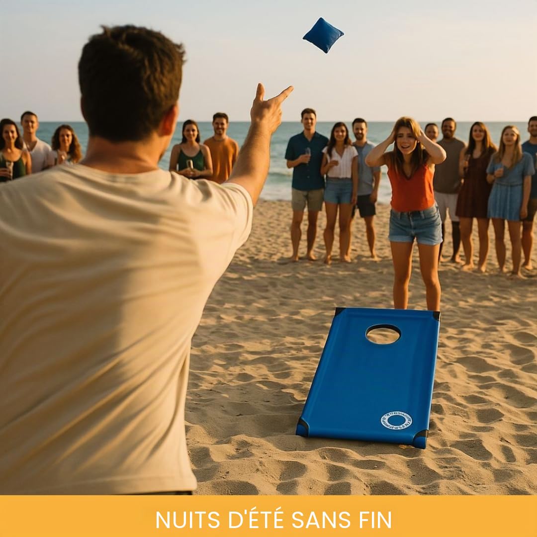 Cornhole Beach Set – 90 x 60 cm – Zone Rouge – INCL. 2 x 4 Sacs Cornhole et Sac de Transport