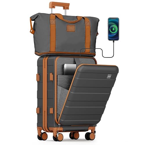 imiomo Carry on Luggage with Front Pocket and USB Port White