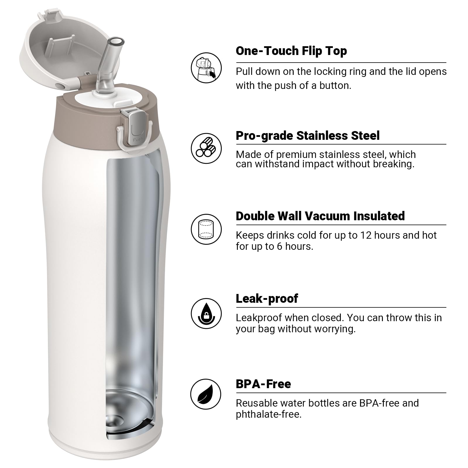 Super Sparrow Borraccia Termica Cannuccia, Borraccia in Acciaio Inox - 350ml, 500ml, 750ml - Senza BPA Tazza Borracce Termiche, Bottiglia Termica per Bambini, Scuola, Sportiva